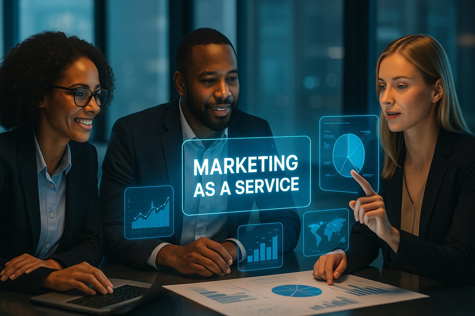 Marketing-as-a-Service Team Collaboration - Professional fractional CMO services with data analytics